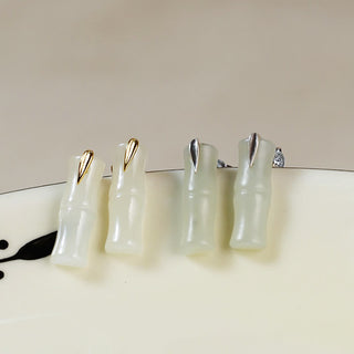 Buddha Gift Bamboo Hetian Jade 925 Sterling Silver Leaf Wealth Earrings