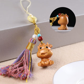 Buddha Gift Sandalwood 12 Chinese Zodiac Blessing Colorful Tassel Accessories Keychain