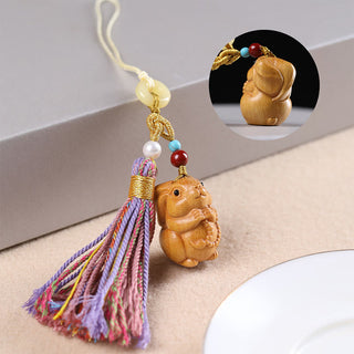 Buddha Gift Sandalwood 12 Chinese Zodiac Blessing Colorful Tassel Accessories Keychain