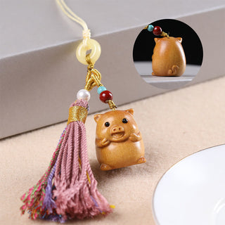 Buddha Gift Sandalwood 12 Chinese Zodiac Blessing Colorful Tassel Accessories Keychain