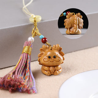 Buddha Gift Sandalwood 12 Chinese Zodiac Blessing Colorful Tassel Accessories Keychain
