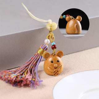 Buddha Gift Sandalwood 12 Chinese Zodiac Blessing Colorful Tassel Accessories Keychain