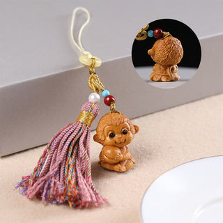Buddha Gift Sandalwood 12 Chinese Zodiac Blessing Colorful Tassel Accessories Keychain