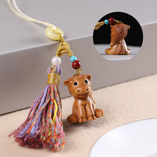 Buddha Gift Sandalwood 12 Chinese Zodiac Blessing Colorful Tassel Accessories Keychain