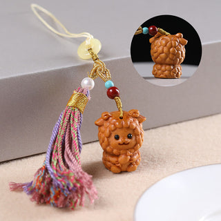 Buddha Gift Sandalwood 12 Chinese Zodiac Blessing Colorful Tassel Accessories Keychain