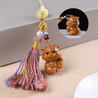 Buddha Gift Sandalwood 12 Chinese Zodiac Blessing Colorful Tassel Accessories Keychain
