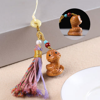 Buddha Gift Sandalwood 12 Chinese Zodiac Blessing Colorful Tassel Accessories Keychain