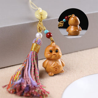 Buddha Gift Sandalwood 12 Chinese Zodiac Blessing Colorful Tassel Accessories Keychain