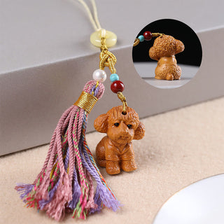 Buddha Gift Sandalwood 12 Chinese Zodiac Blessing Colorful Tassel Accessories Keychain