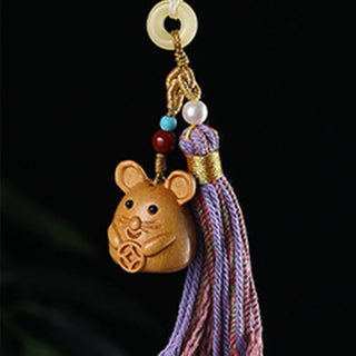 Buddha Gift Sandalwood 12 Chinese Zodiac Blessing Colorful Tassel Accessories Keychain