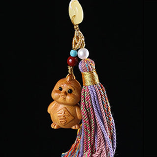Buddha Gift Sandalwood 12 Chinese Zodiac Blessing Colorful Tassel Accessories Keychain