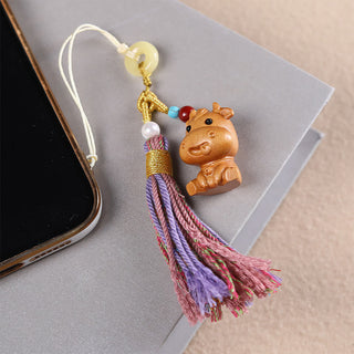 Buddha Gift Sandalwood 12 Chinese Zodiac Blessing Colorful Tassel Accessories Keychain