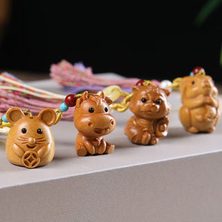Buddha Gift Sandalwood 12 Chinese Zodiac Blessing Colorful Tassel Accessories Keychain