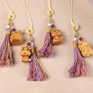 Buddha Gift Sandalwood 12 Chinese Zodiac Blessing Colorful Tassel Accessories Keychain