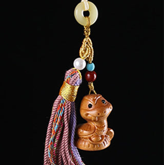 Buddha Gift Sandalwood 12 Chinese Zodiac Blessing Colorful Tassel Accessories Keychain