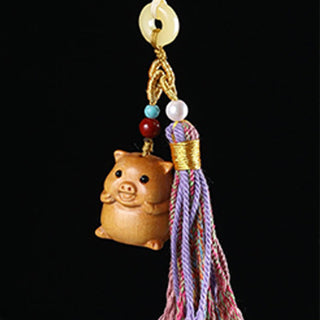 Buddha Gift Sandalwood 12 Chinese Zodiac Blessing Colorful Tassel Accessories Keychain