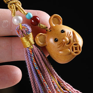 Buddha Gift Sandalwood 12 Chinese Zodiac Blessing Colorful Tassel Accessories Keychain