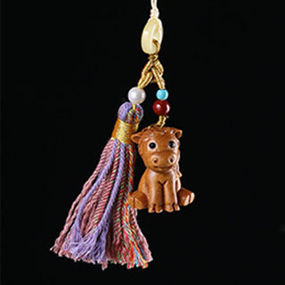 Buddha Gift Sandalwood 12 Chinese Zodiac Blessing Colorful Tassel Accessories Keychain