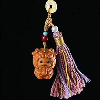 Buddha Gift Sandalwood 12 Chinese Zodiac Blessing Colorful Tassel Accessories Keychain