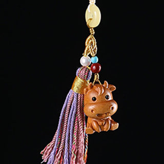 Buddha Gift Sandalwood 12 Chinese Zodiac Blessing Colorful Tassel Accessories Keychain