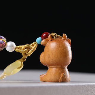 Buddha Gift Sandalwood 12 Chinese Zodiac Blessing Colorful Tassel Accessories Keychain