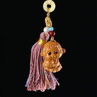 Buddha Gift Sandalwood 12 Chinese Zodiac Blessing Colorful Tassel Accessories Keychain