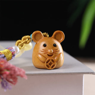 Buddha Gift Sandalwood 12 Chinese Zodiac Blessing Colorful Tassel Accessories Keychain