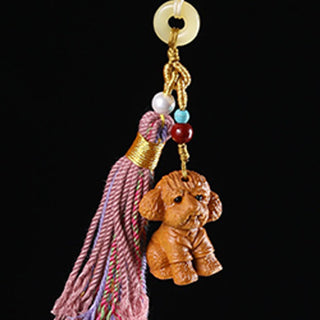 Buddha Gift Sandalwood 12 Chinese Zodiac Blessing Colorful Tassel Accessories Keychain