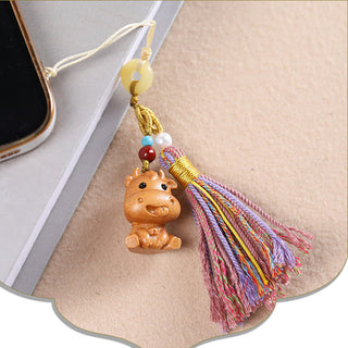 Buddha Gift Sandalwood 12 Chinese Zodiac Blessing Colorful Tassel Accessories Keychain