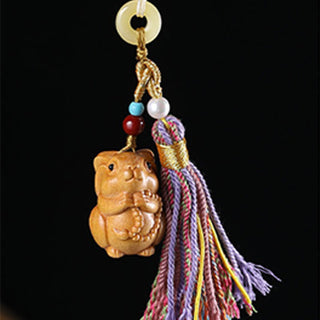 Buddha Gift Sandalwood 12 Chinese Zodiac Blessing Colorful Tassel Accessories Keychain