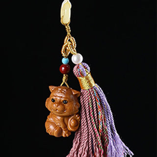 Buddha Gift Sandalwood 12 Chinese Zodiac Blessing Colorful Tassel Accessories Keychain