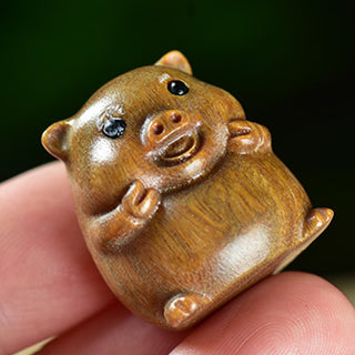 Buddha Gift Green Sandalwood Small Leaf Red Sandalwood Cute Pig Animals Positive Decoration