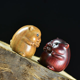 Buddha Gift Green Sandalwood Small Leaf Red Sandalwood Cute Pig Animals Positive Decoration