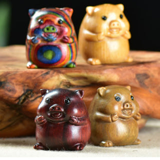 Buddha Gift Green Sandalwood Small Leaf Red Sandalwood Cute Pig Animals Positive Decoration