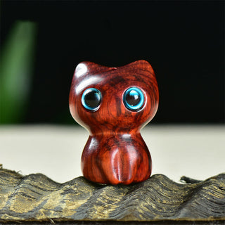 Buddha Gift Ebony Wood Small Leaf Red Sandalwood Cute Cat Animals Calm Decoration
