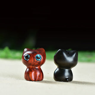 Buddha Gift Ebony Wood Small Leaf Red Sandalwood Cute Cat Animals Calm Decoration