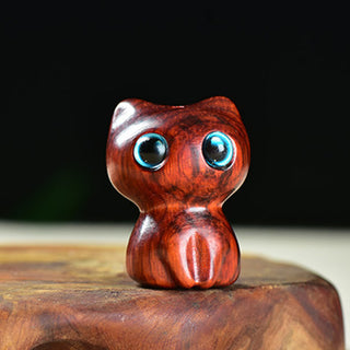 Buddha Gift Ebony Wood Small Leaf Red Sandalwood Cute Cat Animals Calm Decoration
