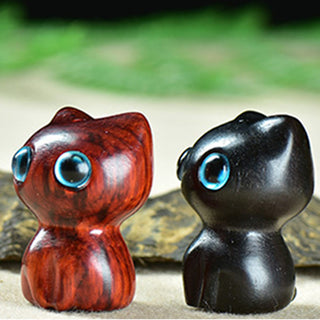 Buddha Gift Ebony Wood Small Leaf Red Sandalwood Cute Cat Animals Calm Decoration