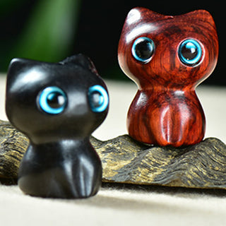 Buddha Gift Ebony Wood Small Leaf Red Sandalwood Cute Cat Animals Calm Decoration