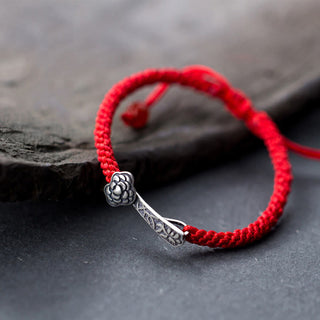 Buddha Gift Retro 925 Sterling Silver Ruyi As One Wishes Red String Braided Luck Bracelet