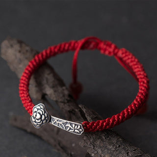 Buddha Gift Retro 925 Sterling Silver Ruyi As One Wishes Red String Braided Luck Bracelet