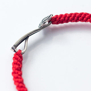 Buddha Gift Retro 925 Sterling Silver Ruyi As One Wishes Red String Braided Luck Bracelet