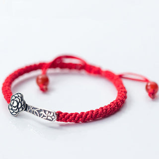 Buddha Gift Retro 925 Sterling Silver Ruyi As One Wishes Red String Braided Luck Bracelet