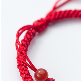 Buddha Gift Retro 925 Sterling Silver Ruyi As One Wishes Red String Braided Luck Bracelet