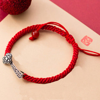Buddha Gift Retro 925 Sterling Silver Ruyi As One Wishes Red String Braided Luck Bracelet