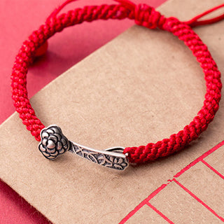 Buddha Gift Retro 925 Sterling Silver Ruyi As One Wishes Red String Braided Luck Bracelet