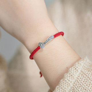 Buddha Gift Retro 925 Sterling Silver Ruyi As One Wishes Red String Braided Luck Bracelet