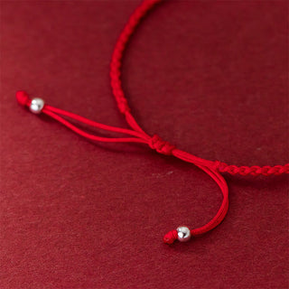 Buddha Gift Retro 925 Sterling Silver Four Leaf Clover Pearl Luck Red String Bracelet