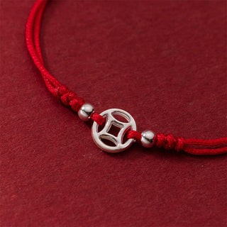 Buddha Gift 925 Sterling Silver Hollow Copper Coin Luck String Bracelet