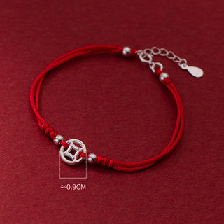 Buddha Gift 925 Sterling Silver Hollow Copper Coin Luck String Bracelet